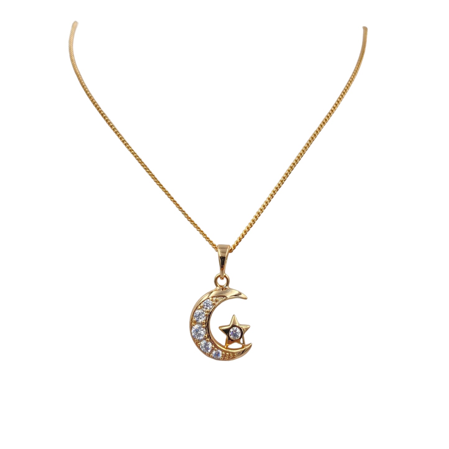 Collar Estrella y Luna Doradas con Piedras