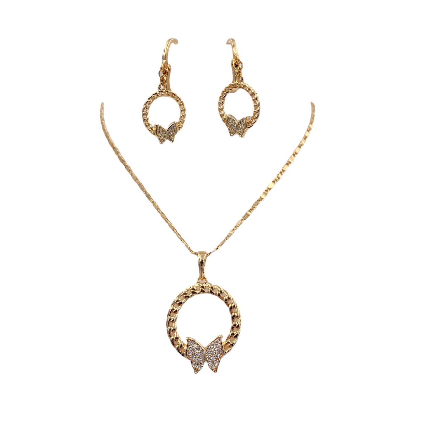 Set Collar y Aretes Mariposas con Piedras en Espiral
