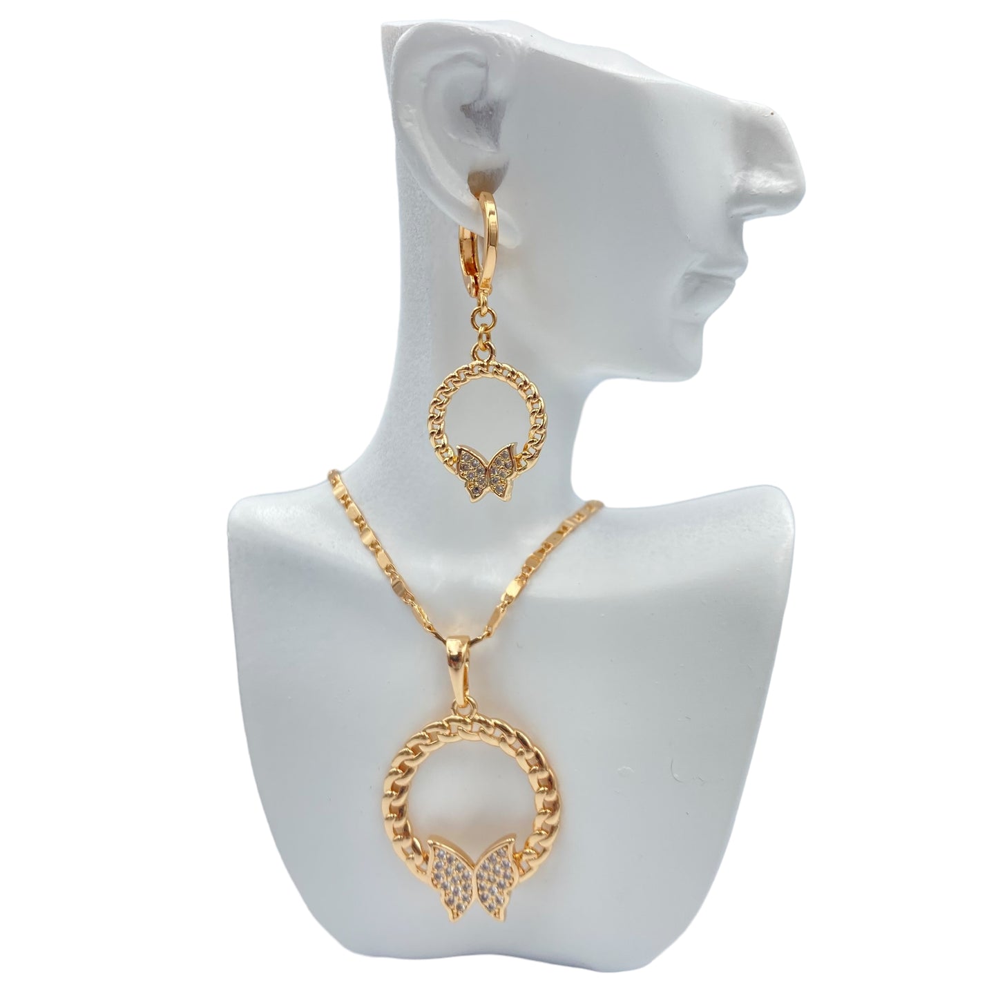 Set Collar y Aretes Mariposas con Piedras en Espiral