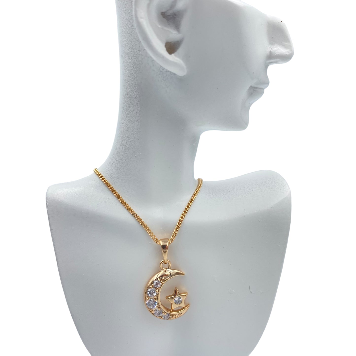 Collar Estrella y Luna Doradas con Piedras