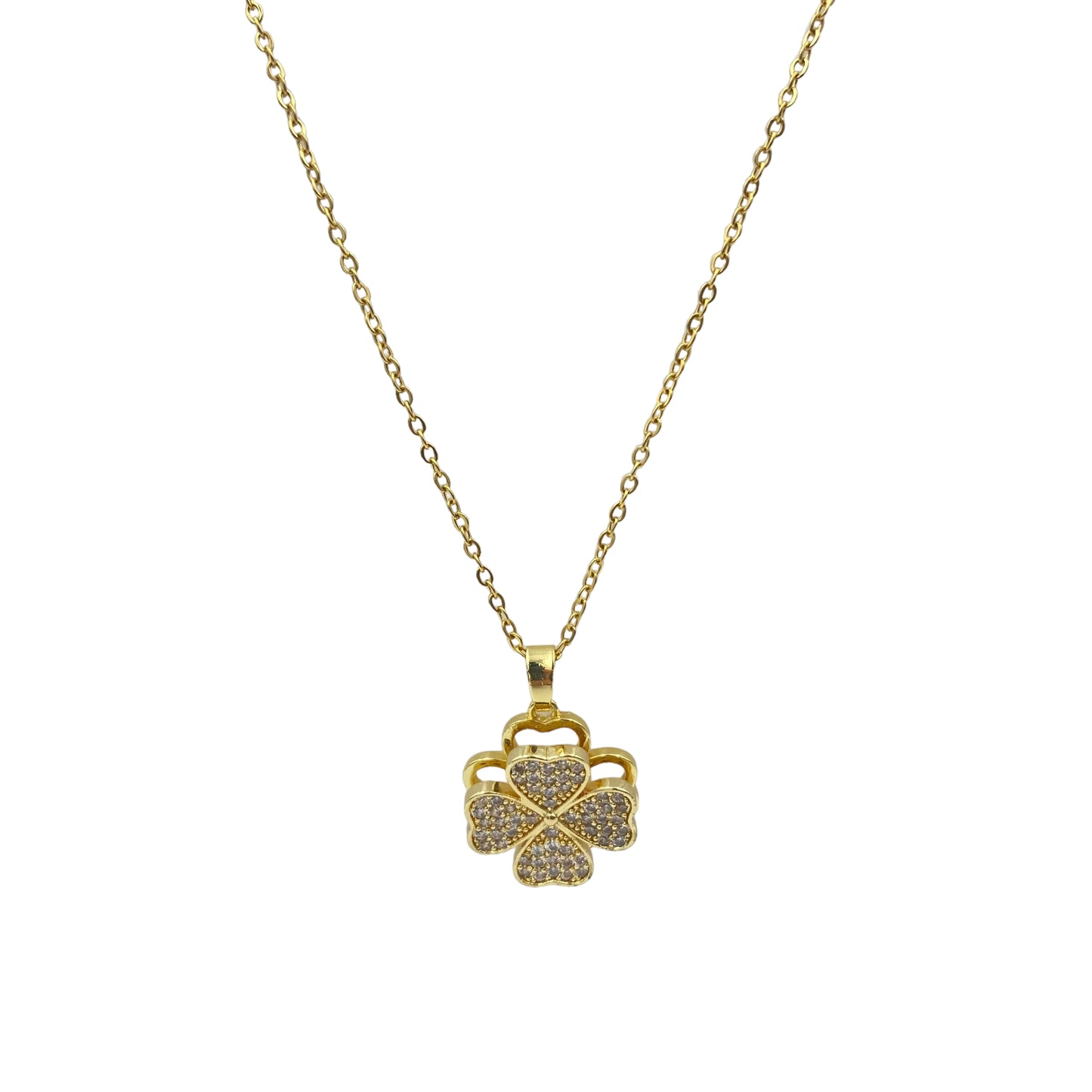 Set Trébol Giratorio Collar y Anillo con piedras