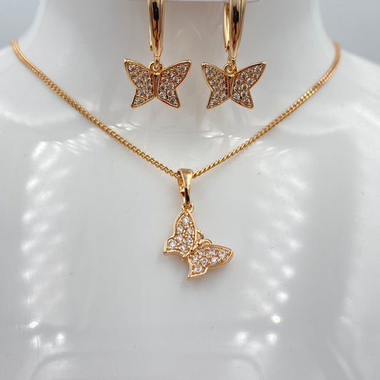 Set Collar y Aretes Mariposas con Piedras