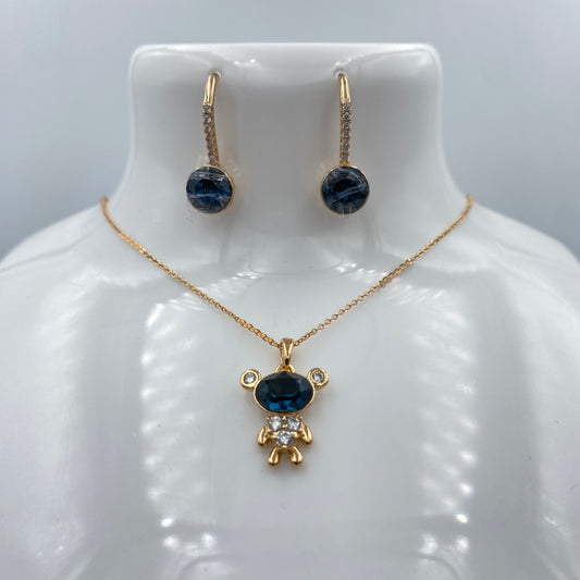 Set Collar y Aretes Oso en color turquesa con Piedras