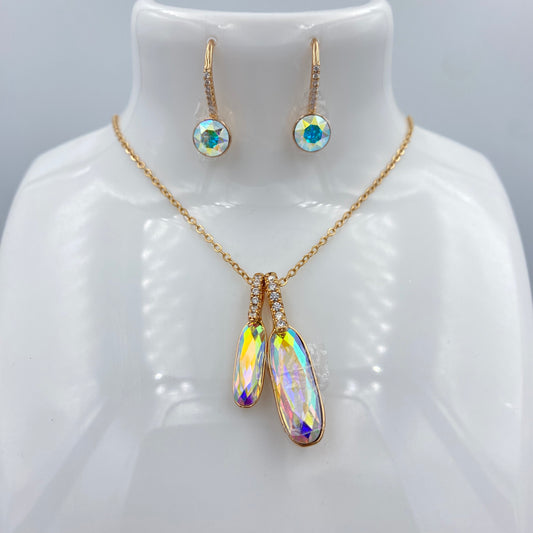 Set Collar y Aretes con Piedras de colores variantes