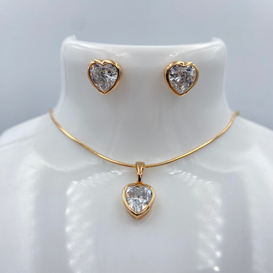 Set Collar y Aretes Corazón con Piedras