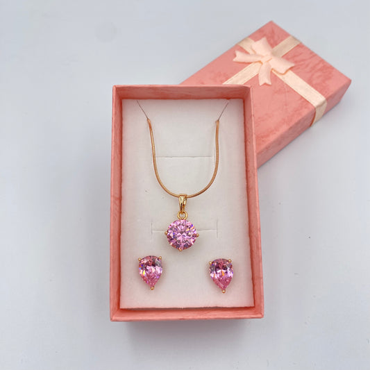 Set Collar y Aretes, Piedras Rosas