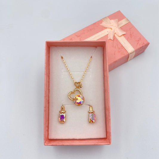 Set Collar y Aretes, Corazón y Piedras