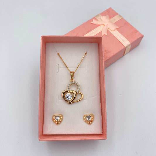 Set Collar y Aretes Corazones