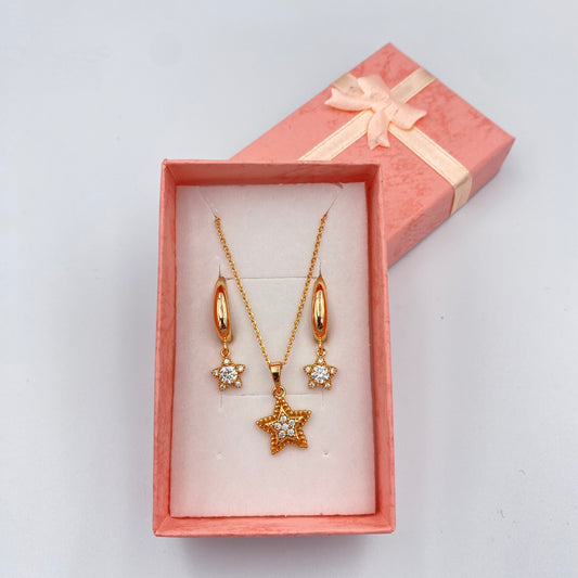 Set Collar y Aretes, Estrellas con piedras
