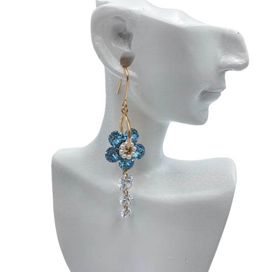 Aretes Flores de Diamante Turquesa
