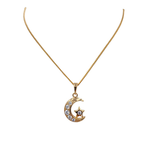 Collar Estrella y Luna Doradas con Piedras