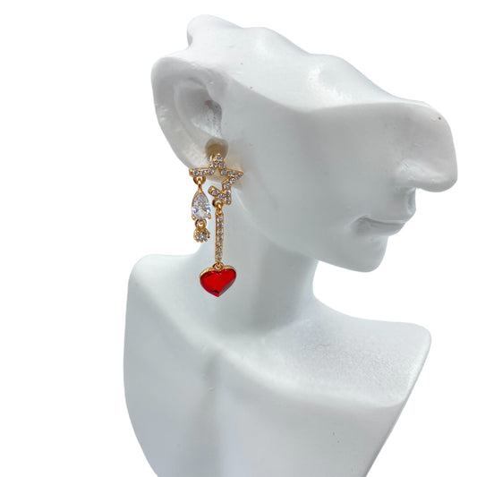 Aretes Corazón Radiante Rojo