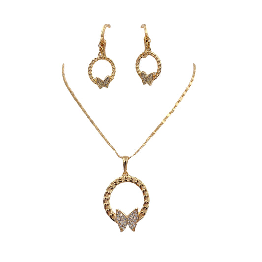 Set Collar y Aretes Mariposas con Piedras en Espiral