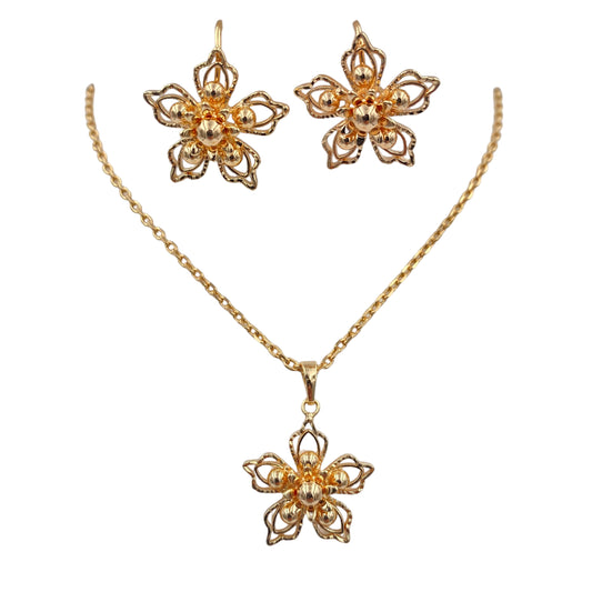 Set Collar y Aretes, Flor Dorada