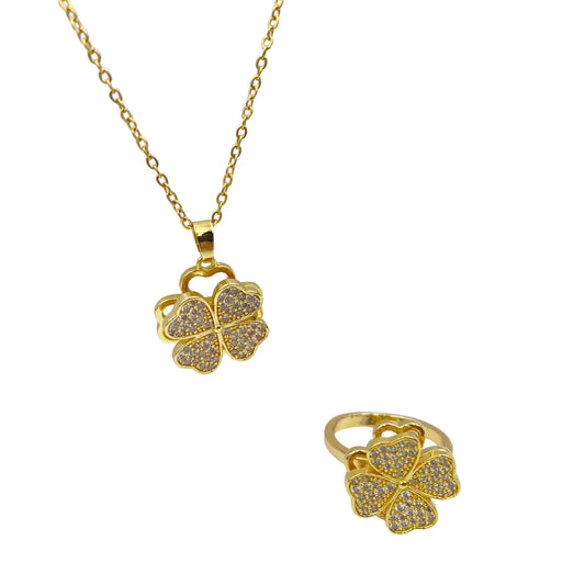 Set Trébol Giratorio Collar y Anillo