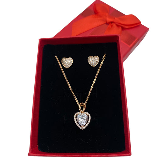Set Collar y Aretes Corazón con Piedras En forma de Diamante